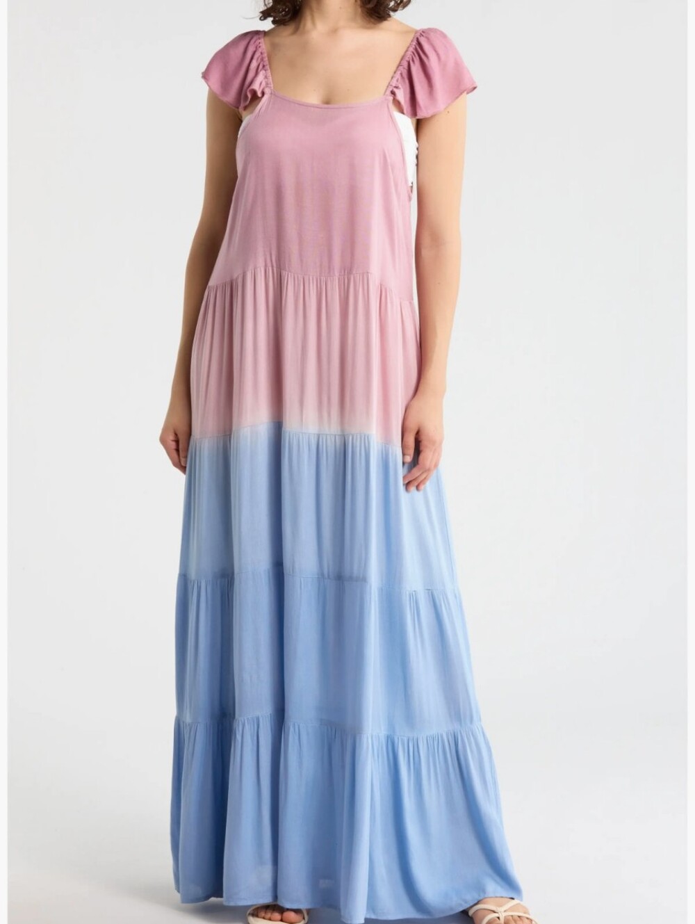 Raviya Blue And Pink Tiered Maxi Dress.